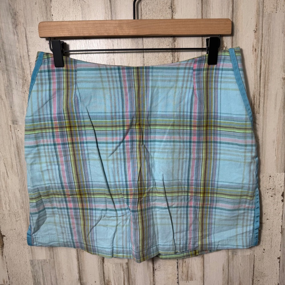 Vintage Y2K Blue Plaid Skort Mini Micro Made In USA Womens Size 8